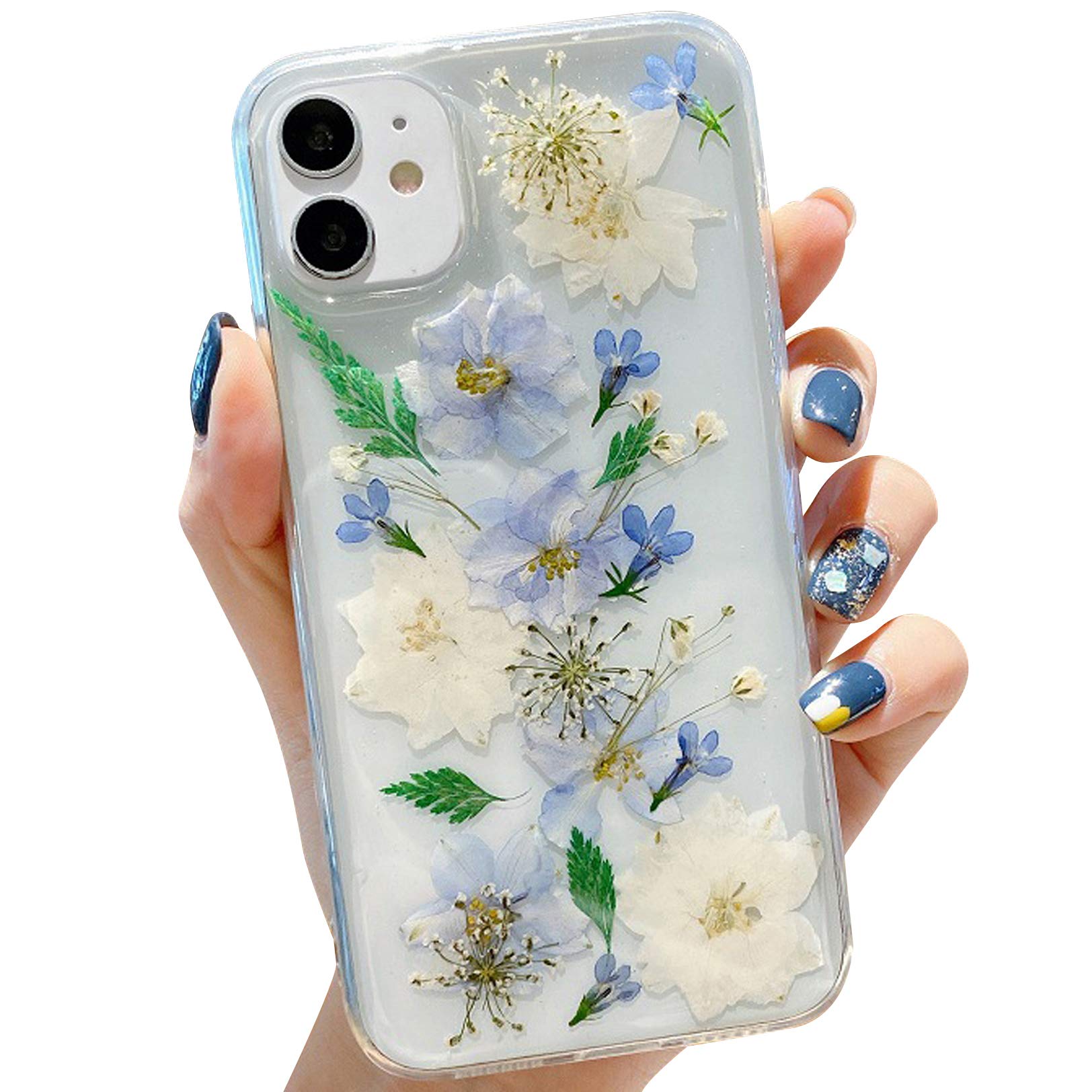 Custodia Fiori Secchi Per IPhone 12 Pro/12 – Cover Floreale Artigianale Con Narcisi Bianchi – Morbida E Sottile Con Ricarica Wireless