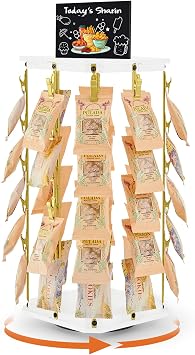 Pinzoveco Chip Rack Display Stand, 5-Tier 360 Rotating with 40 Clips