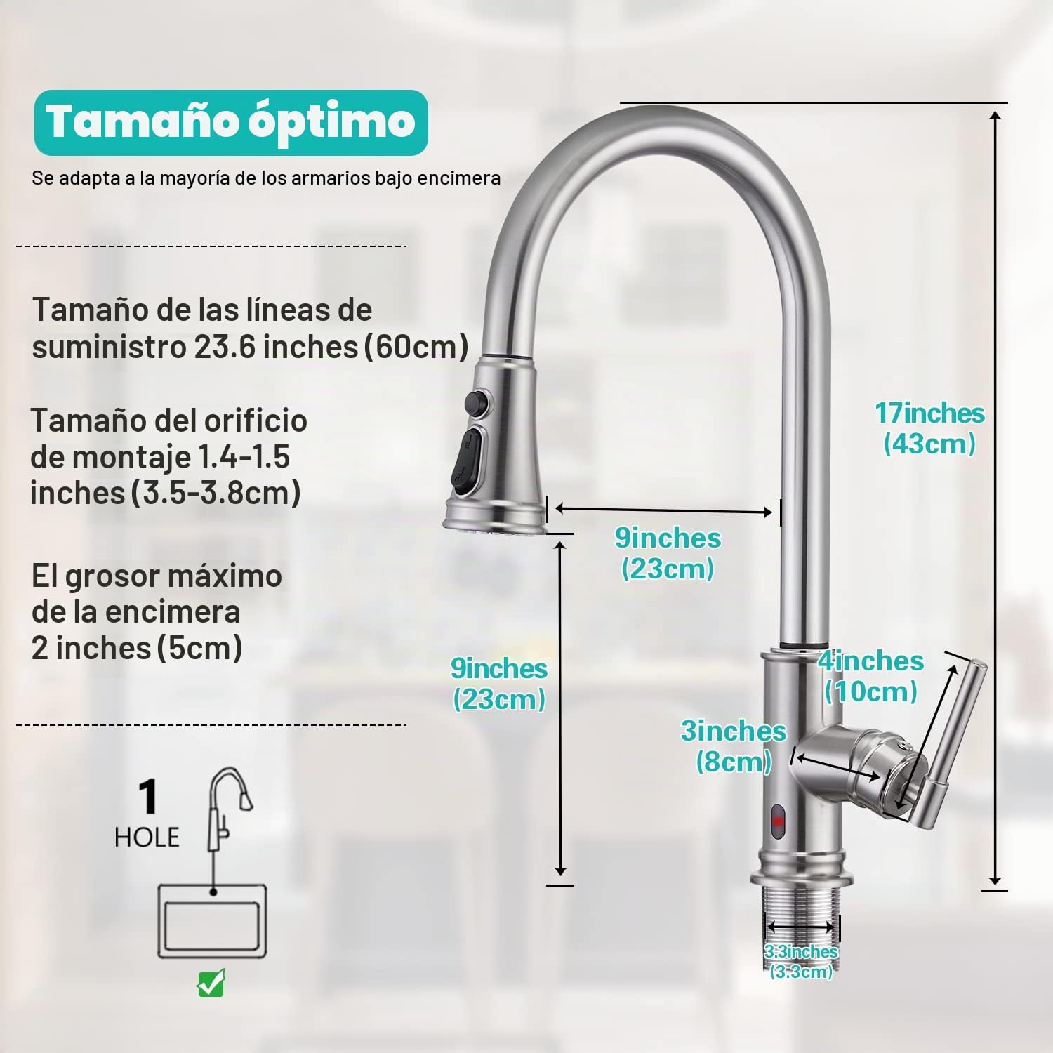 Grifo de Cocina Con Sensor Táctil y Ducha, Alta Presión, Extensible Inteligente, Mezclador para Fregadero, Giratorio 360°, Tres Funciones