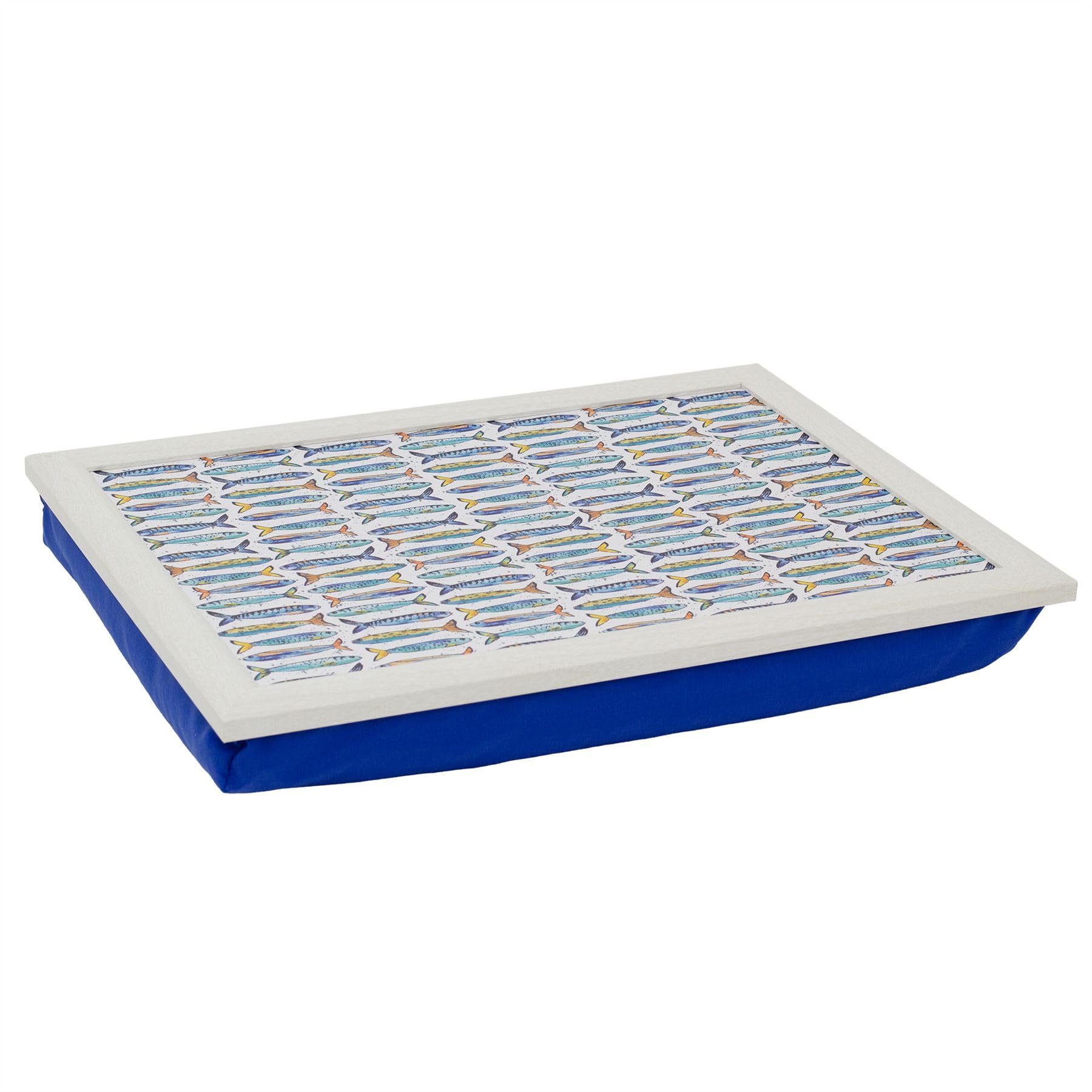 Carousel Home Blue Sardines Lap Tray With Bean Bag Cushion, 43X32cm Large Nautical Cushioned Laptray For Eating, Padded Lap Board