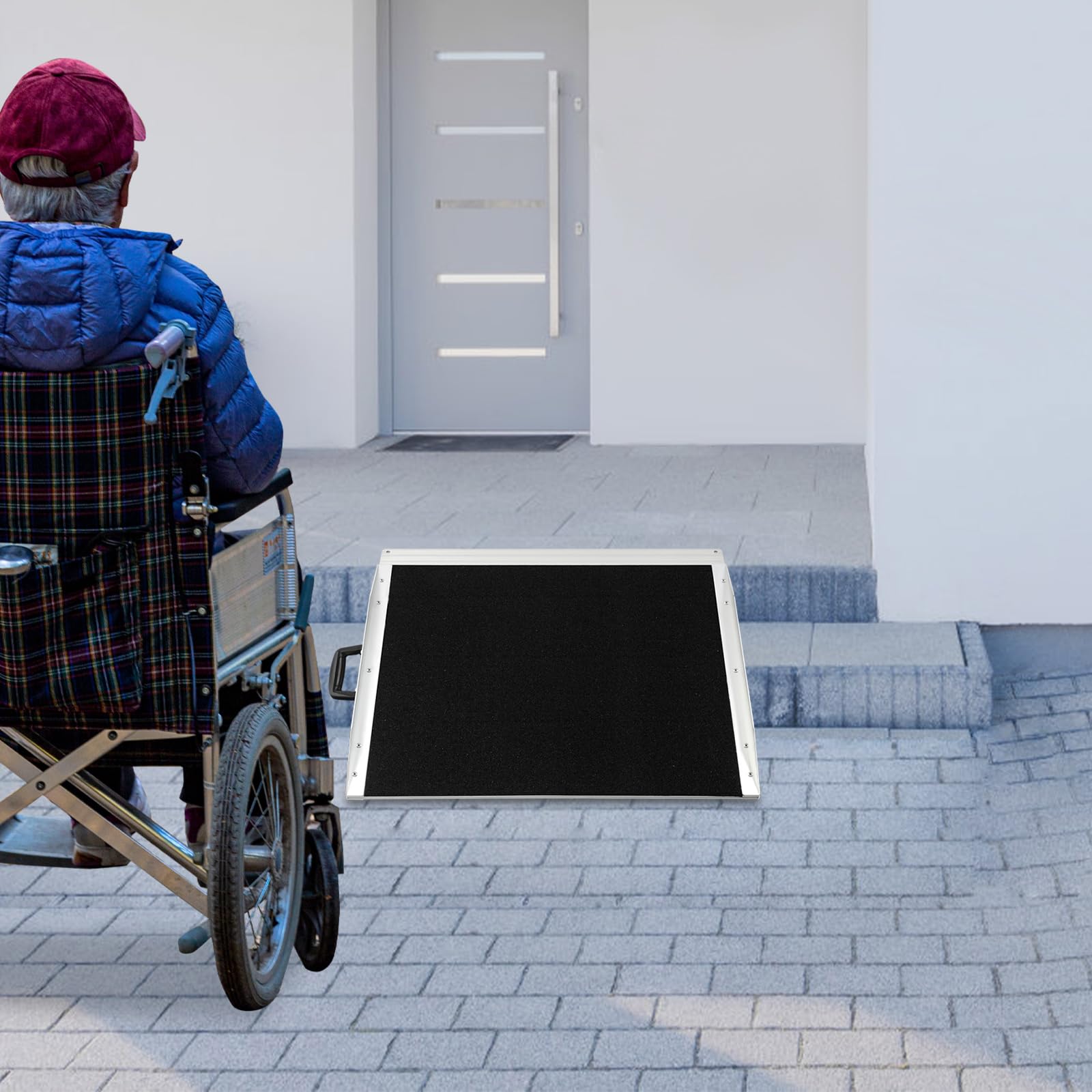 Aluminiowa rampa dla wózków inwalidzkich, 62 x 73 x 5 cm, antypoślizgowa rampa progowa, obciążenie do 272 kg, przenośna rampa najazdowa do wózków inwalidzkich i chodzików, rampa progowa do domu i na