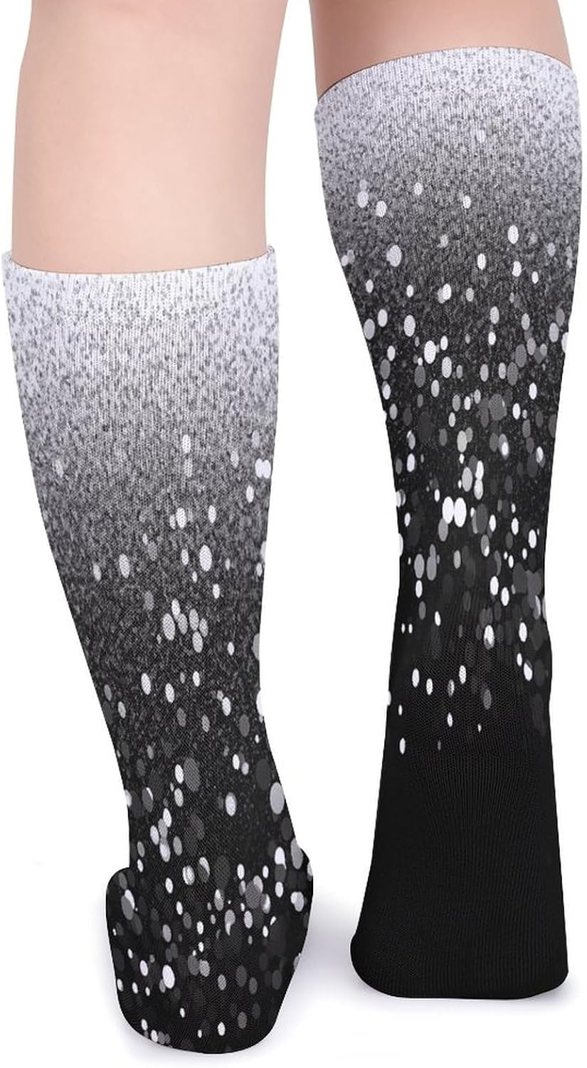Black White Glitter Crew Socks Soft Thermal Socks | Socks for Men Women-Casual Wicking,High Stocking for Sports Running-Long Thin Tube Sports Breathable
