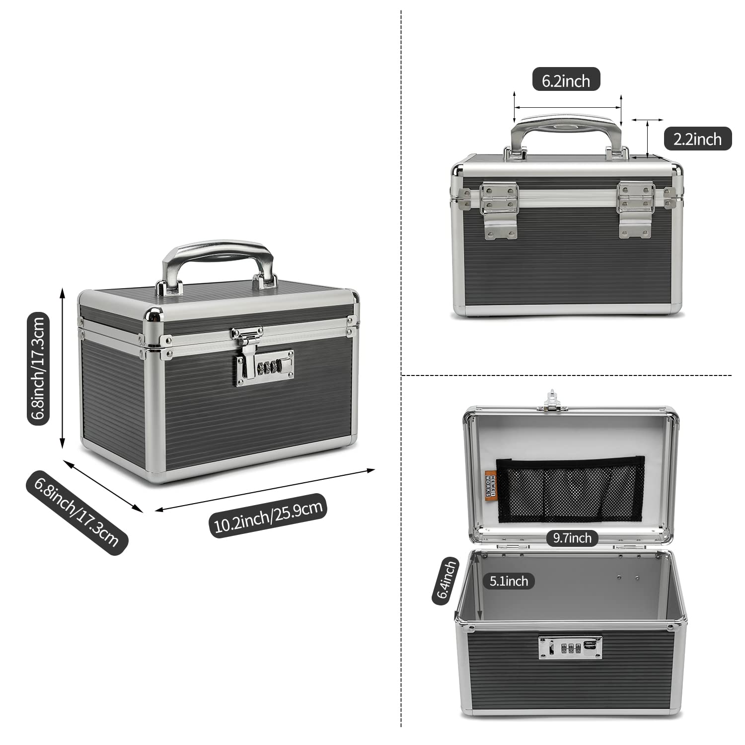 HEWEI WORKS Lockable Medication Box with Portable Storage Case, 25.9x17.3x17.3cm, Childproof Medicine Lock Organizer, Lockbox for Secure Cash, Jewelry, ID Documents (Gray/Small) - Image 2