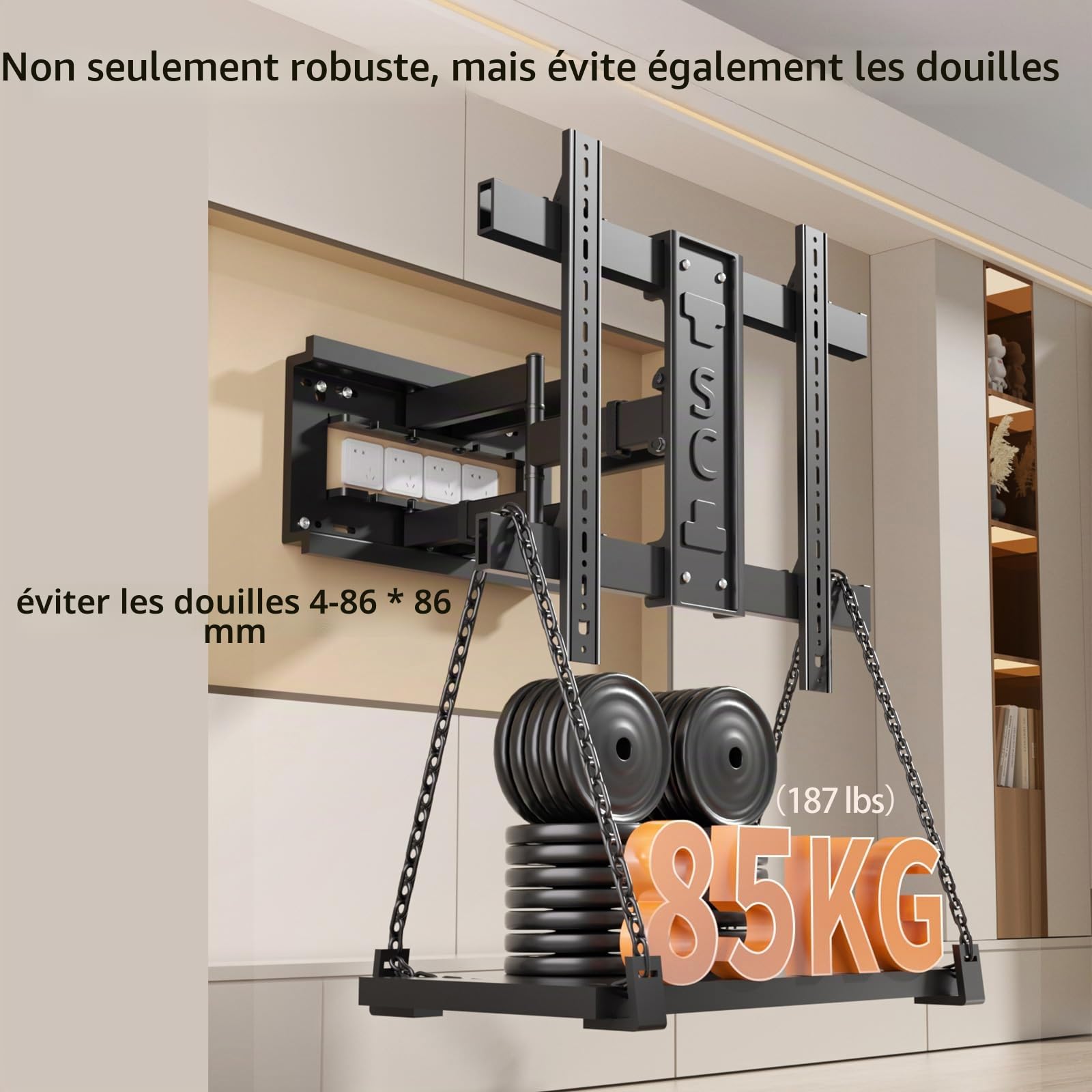 Support Mural TV pour écrans 50-90 Pouces Jusqu'à 85KG, Support TV Mouvement Complet Orientable Inclinable Extensible, Accroche Television, Fixation TV Murale Bras Articulé, Max VESA 650x600