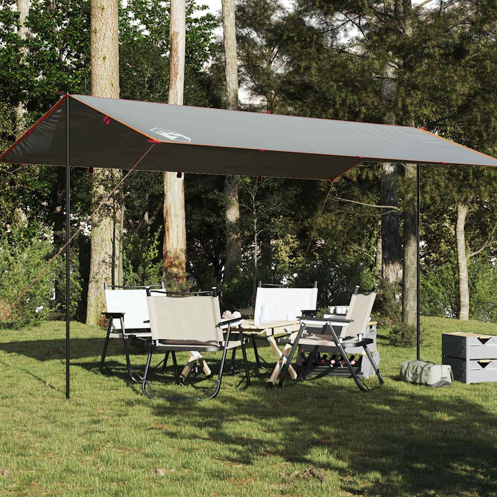 Bâche de Camping Gris et Orange500x294 cm Toile de Tente Légère en Polyester 185T avec Sac de Transport Abri de Randonnée Trekking et Bivouac en Plein Air