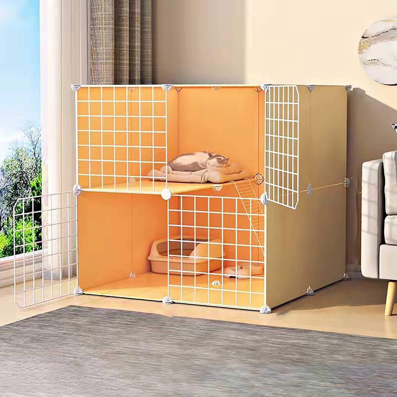 Grande cage pour chat intégrée au salon pour sécuriser vos animaux