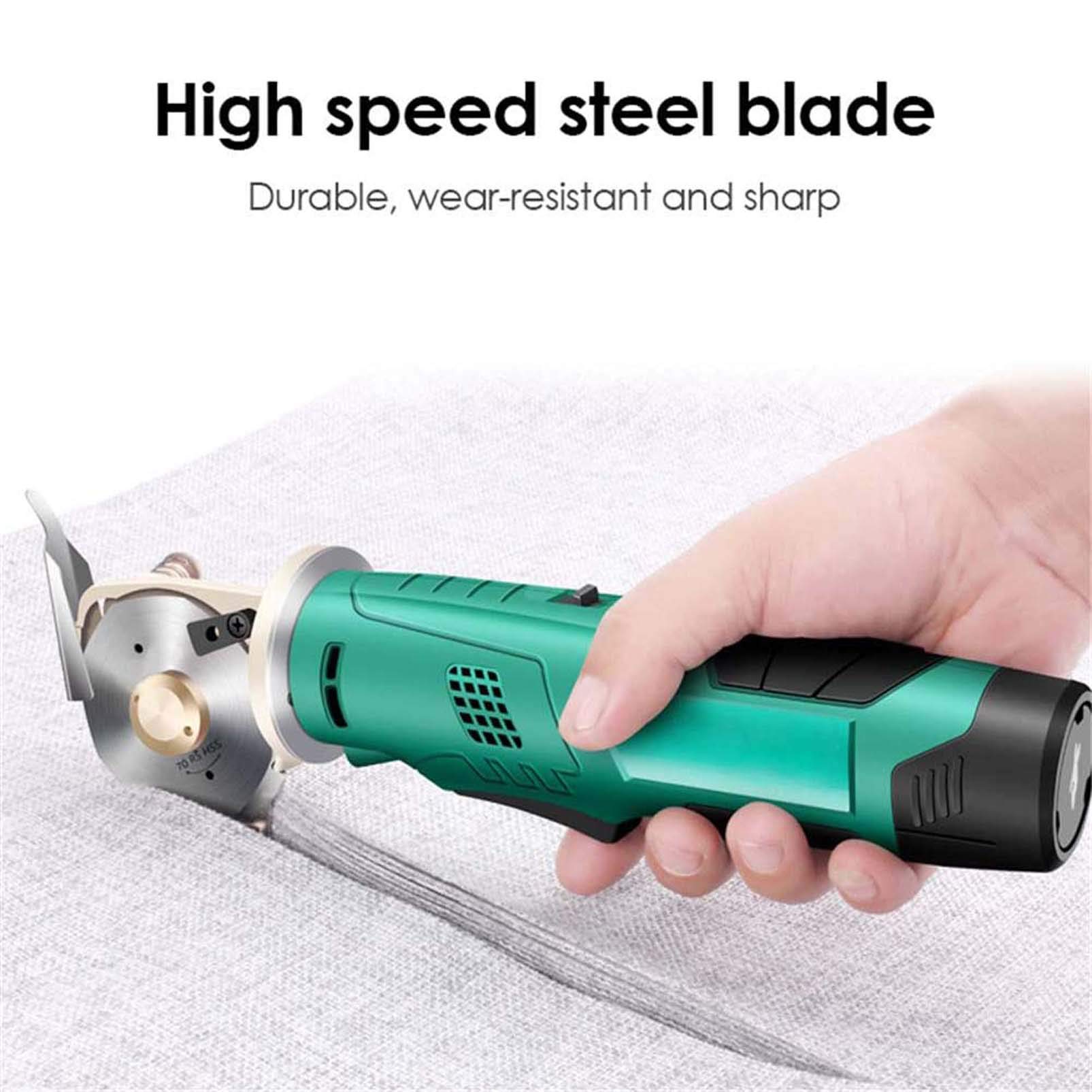 Electric fabric cutter with maximum cutting thickness of 25 mm, 70 mm, blade size, automatic rechargeable clipper, round knife for wireless textile/leather/paper cutter.