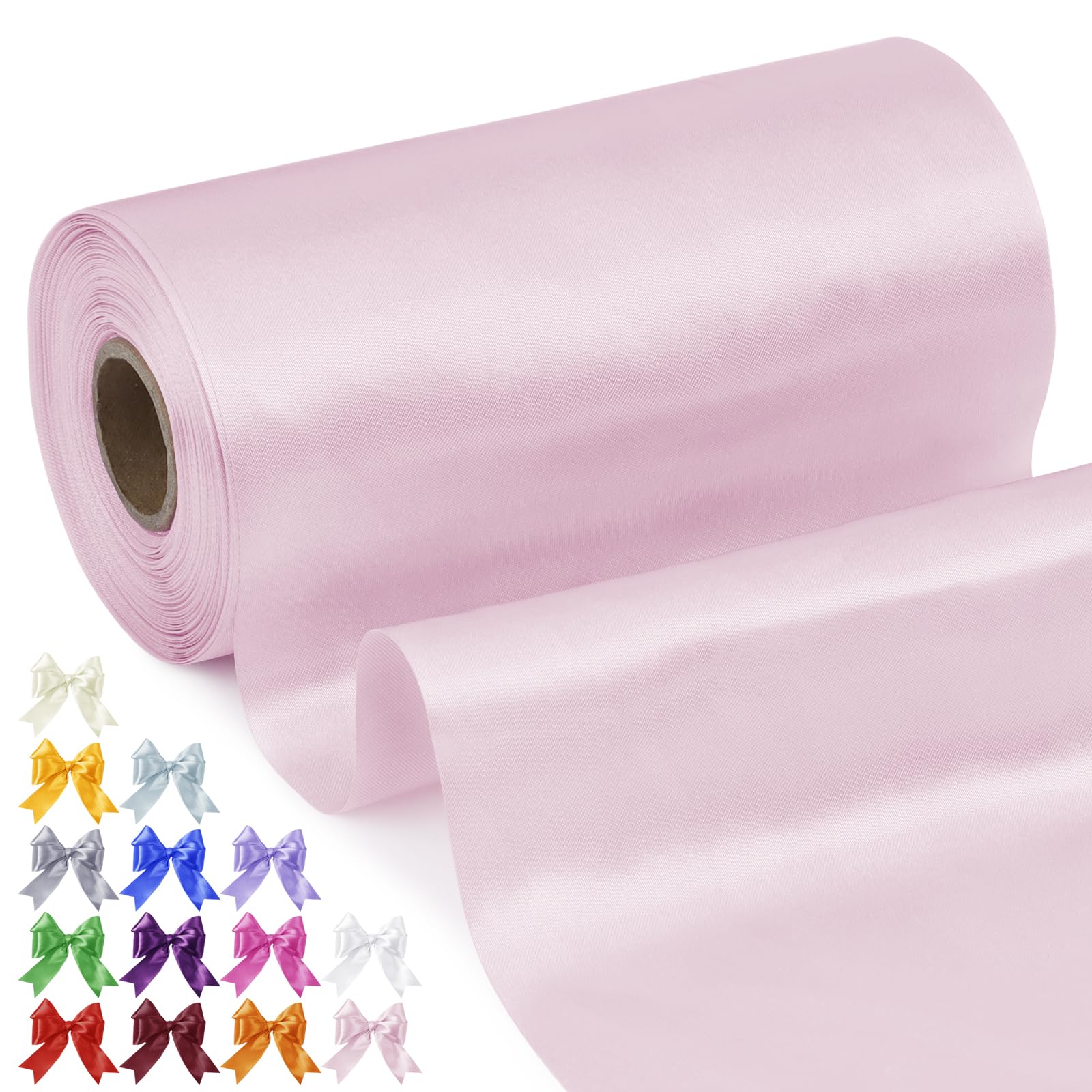Uiopa Pink Satin Ribbon 20cm x 20m Thick Wide Ribbon Polyester Fabric Ribbons for Gift Wrapping, Cutting Ceremony, Chair Sashes, Wedding Decoration, DIY Crafts