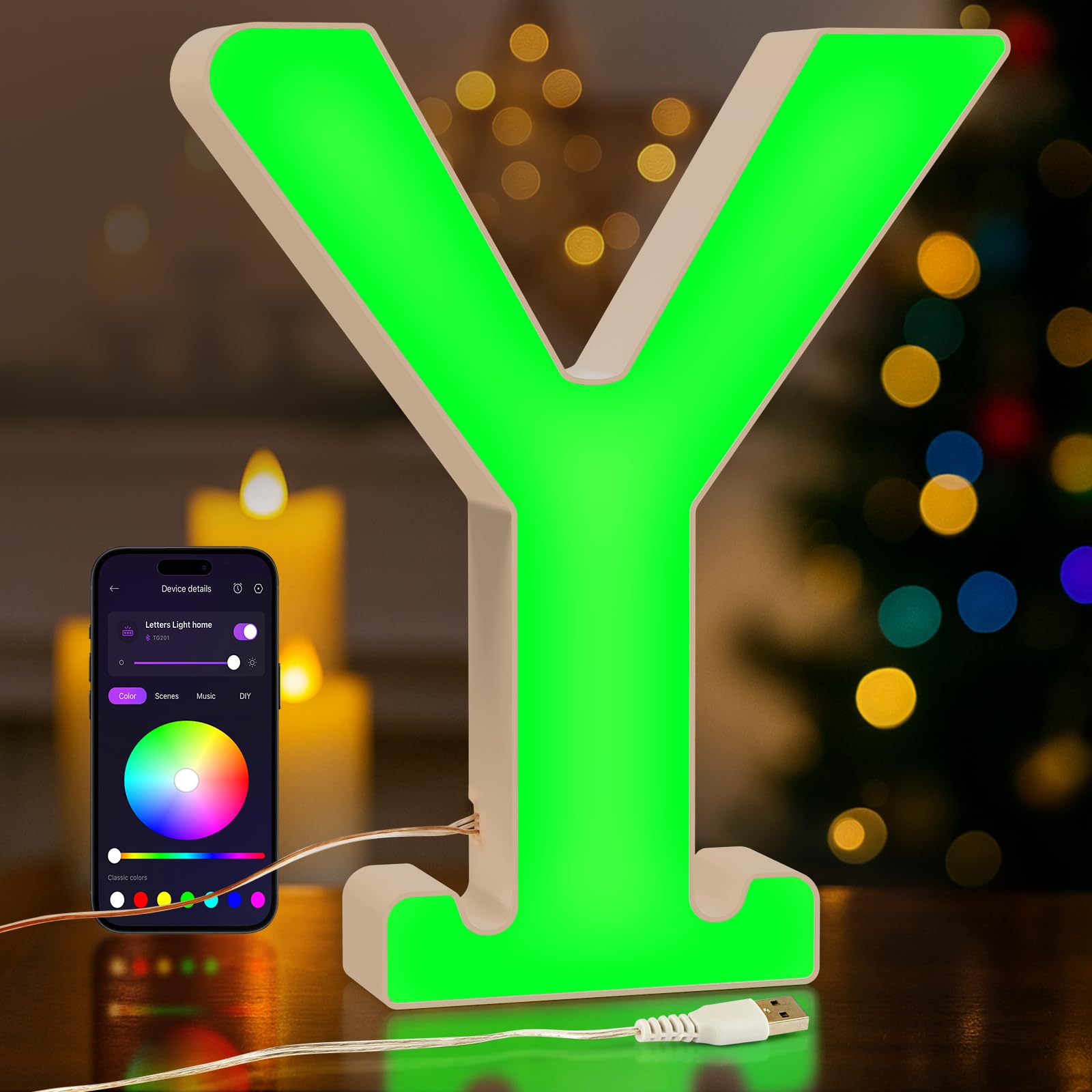 UooEA LED Light Up Letter Y – USB Colour Changing Night Light with APP, Gift for Girls, Teens, Mum, Bedroom Decor, Wall/Table Display, Birthday & Christmas