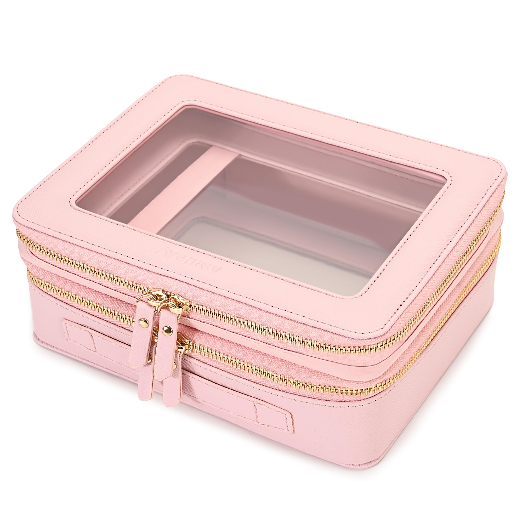 Aveniee Beauty case trasparente piccola, mini beauty case da viaggio organizer per cosmetici, approvato dalla TSA, custodia trasparente con cerniera, essenziale per auto per donne e uomini, Rosa