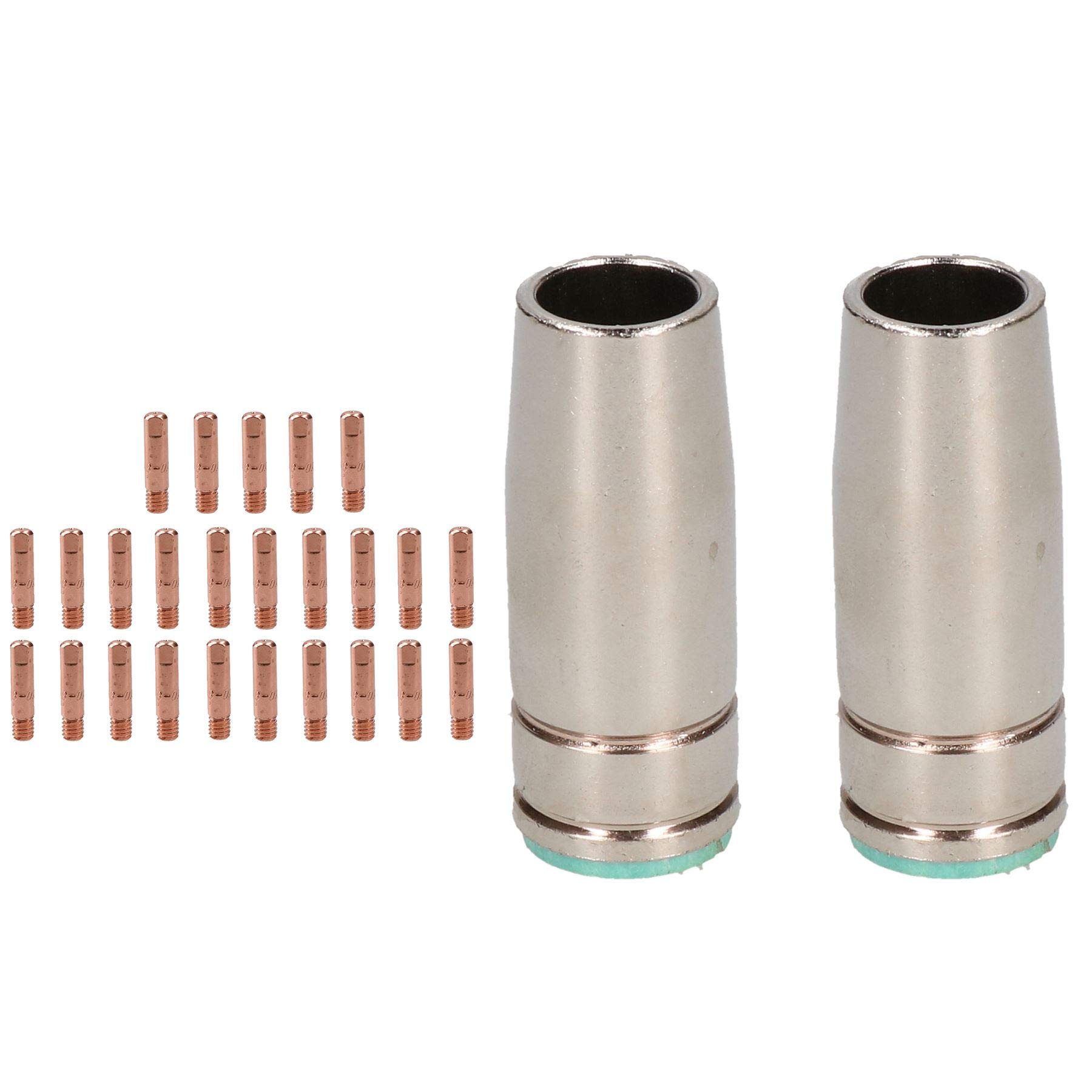 Buse de soudage MIG défectueuse solution avec 25 tubes contact 0.8mm et 2 carénages Binzel MO25