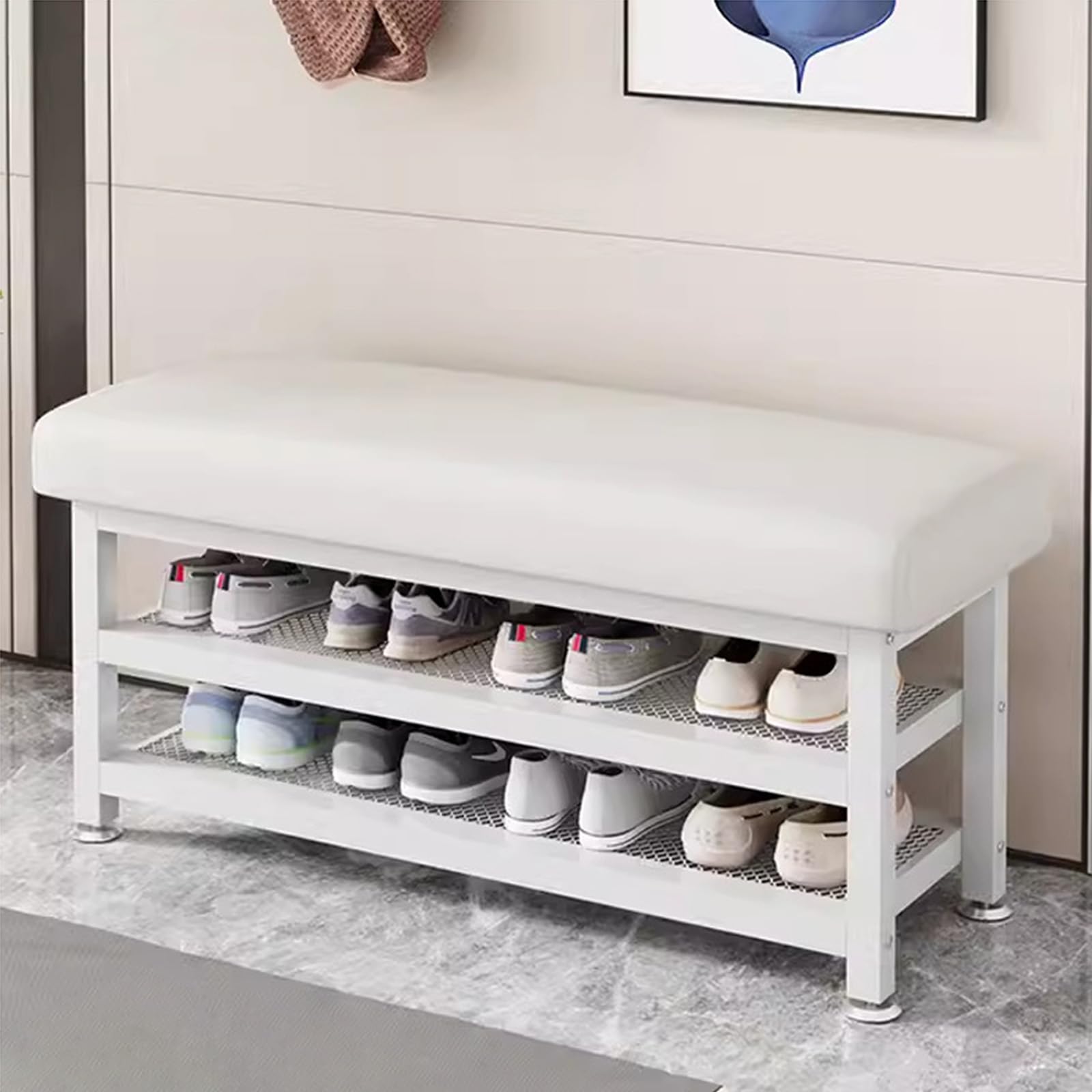 Banc à chaussures moderne 100cm pour entrée avec rangement à 2 niveaux et siège