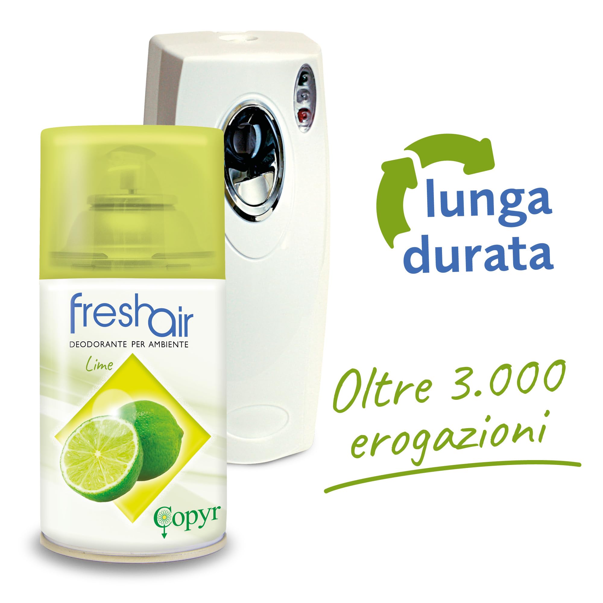 Copyr Fresh Air Lime - Deodorante Ambiente Aerosol dalla Fragranza Fresca e Agrumata, 6 Bombole Spray da 250 ml - Profumatore per Ambienti Interni, Uffici, Ho.Re.Ca - Elimina Odori fino a 100 m3