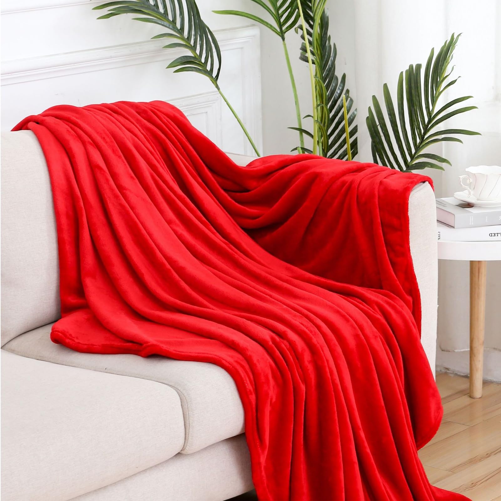 Kuscheldecke Flauschig Decke 200 x 220 cm 230 G/M² Flanell Extra Weich, Waschbar Wohn- & Kuscheldecken für Tiefen Schlaf Und Bessere Erholung, Rot