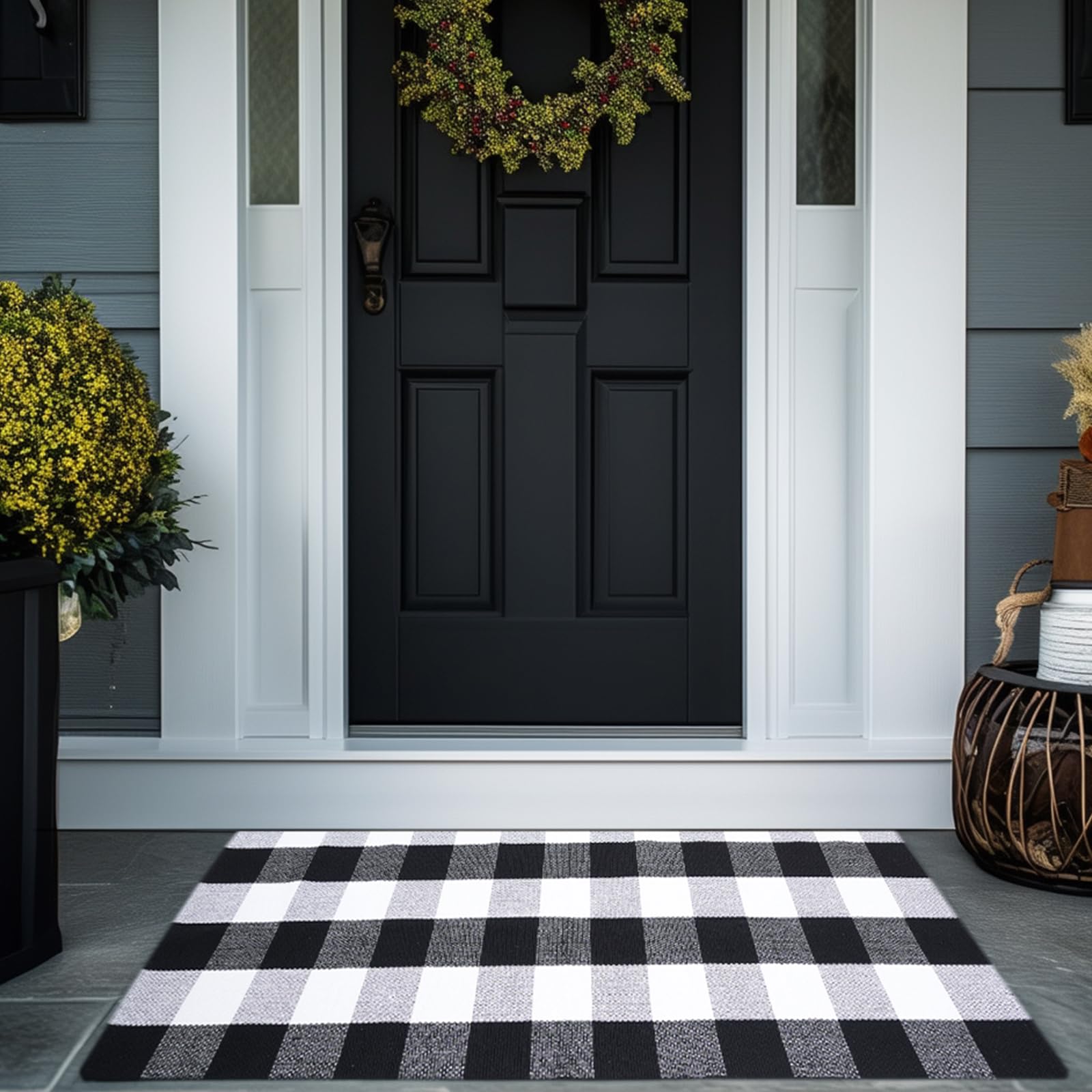 Buffalo Plaid Area Rug 3x5 Ft, Black White Indoor Outdoor Rug
