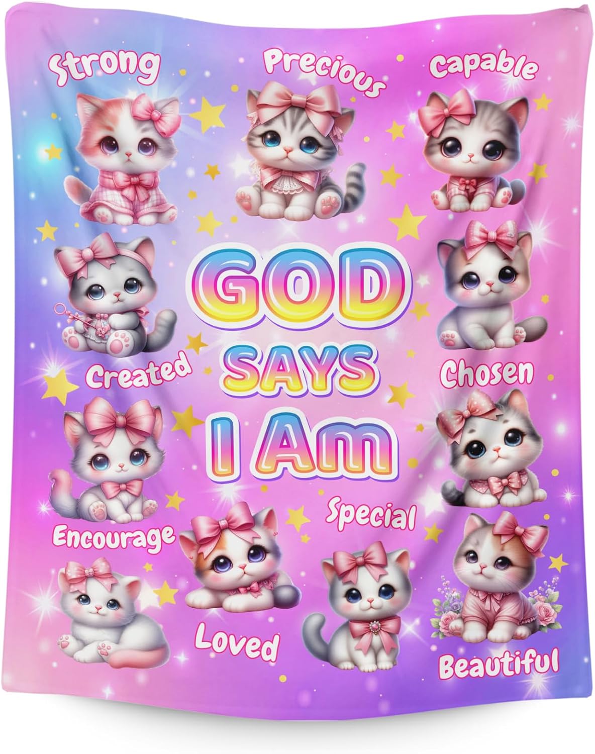 Christian Girls Blankets for Kids Teens, Cozy Comfy 60''x50'' God Says I Am Cat Themed Stuff Throws for Cat Lover, Inspirational Religious Birthday Gifts for Bed Couch Decor