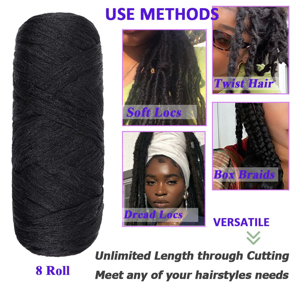 Kachanaa 8 Roll Natural Black Brazilian Wool Hair Yarn for Jumbo Braids Acrylic Hand Knitting Roll for Soft Faux Locs Goddess Locs Hair Extension Senegalese Twist Crochet Hair for Women 1B# - Image 4