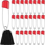WILLBOND 50 Pieces Diaper Pins Safety 2.2 Inch Plastic Head Cloth Diaper Nappy Pins with Locking Closures Stainless Steel with Velvet Bag(Red)
