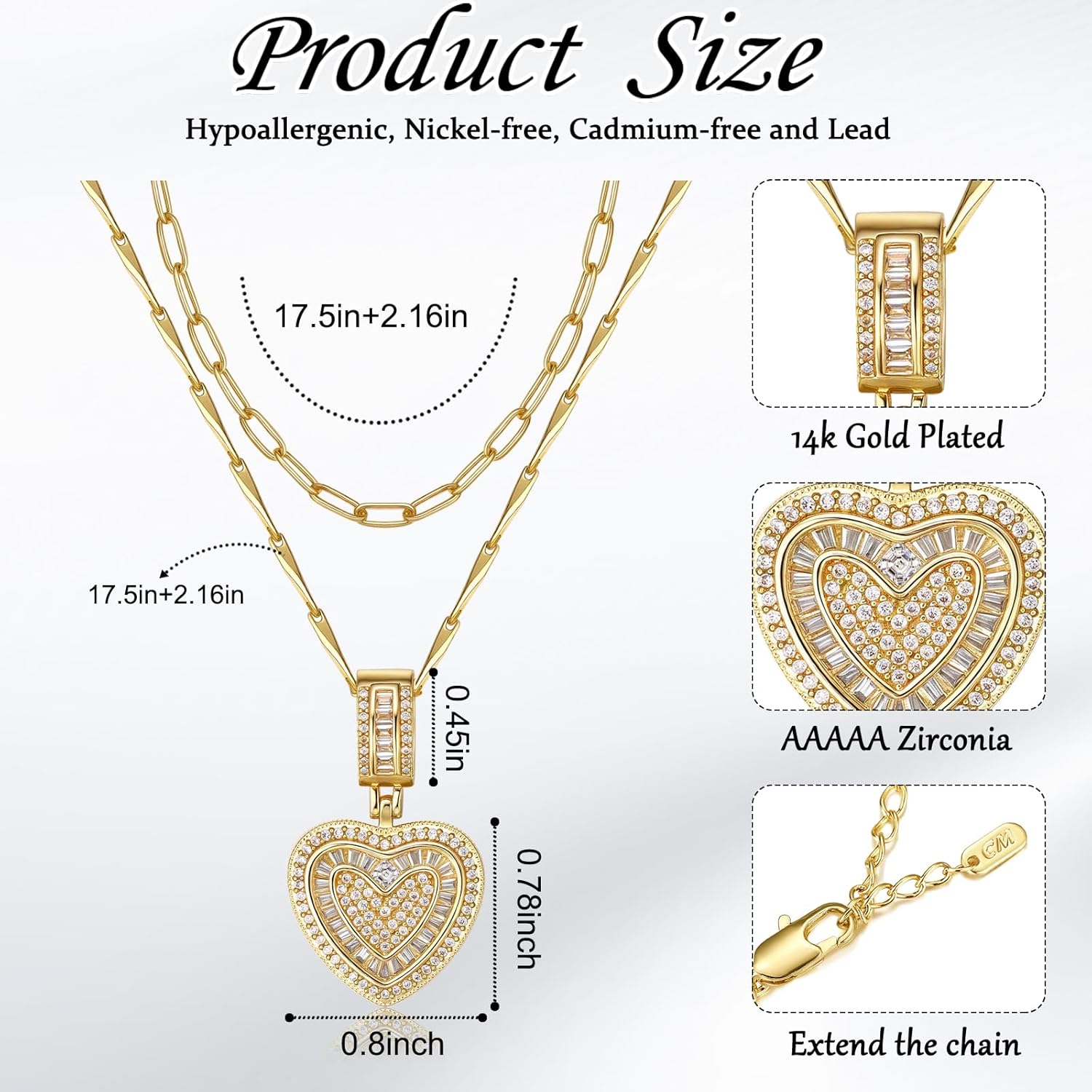 Heart Necklaces for Women Trendy 14k Gold Plated Dainty Layered Chain Necklace Set,Cubic Zirconia Heart Pendant, Stackable Choker Jewelry Gifts for Her - Image 2