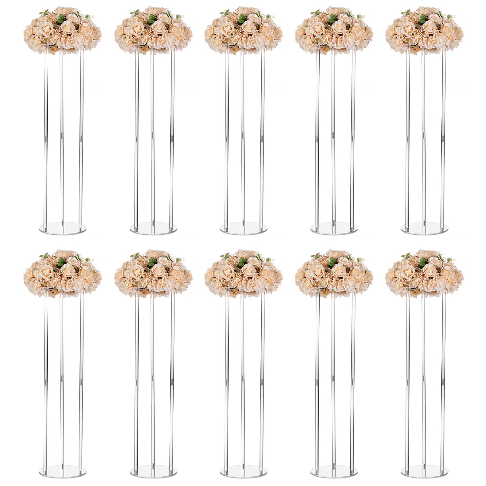 Nuptio Wedding Vase Centrepieces for Tables - 10 Pcs 80cm Tall Acrylic Vases for Table Centerpieces Column Flower Stand Geometric Display Stands Rack for Weddings Birthday Party Home Decorations