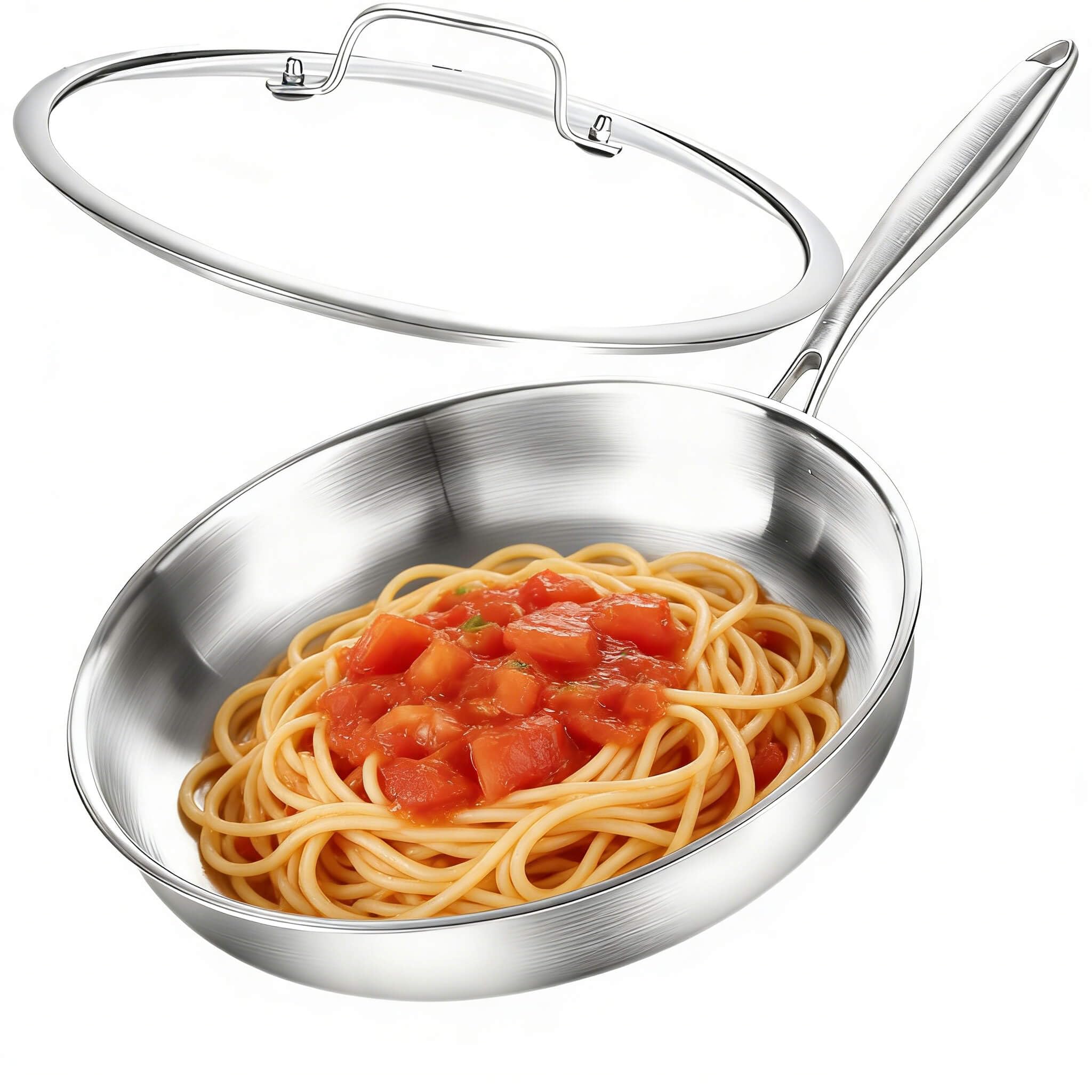 DELARLOCHEF Edelstahl Pfanne 24 cm mit Deckel,Tri-ply Edelstahlpfanne Unbeschichtet,ohne PTFE & PFOA,Geeignet für alle Herdarten