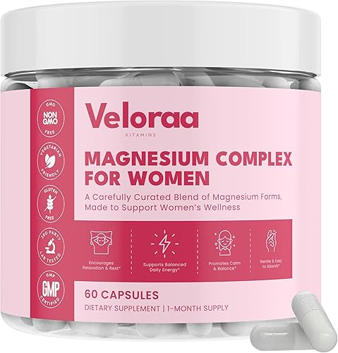 Complejo de magnesio para mujeres, mezcla 3 en 1 con glicinato de magnesio, malato y citrato, suplemento de magnesio premium para mujeres, apoya la