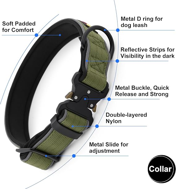 Plutus Pet Tactical Dog Collar, Reflective, for Small Medium Large Dogs