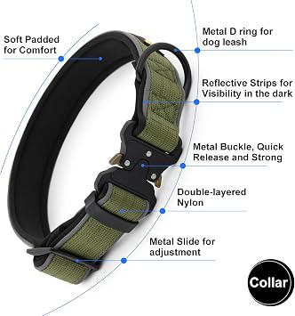 Plutus Pet Tactical Dog Collar, Reflective, for Small Medium Large Dogs