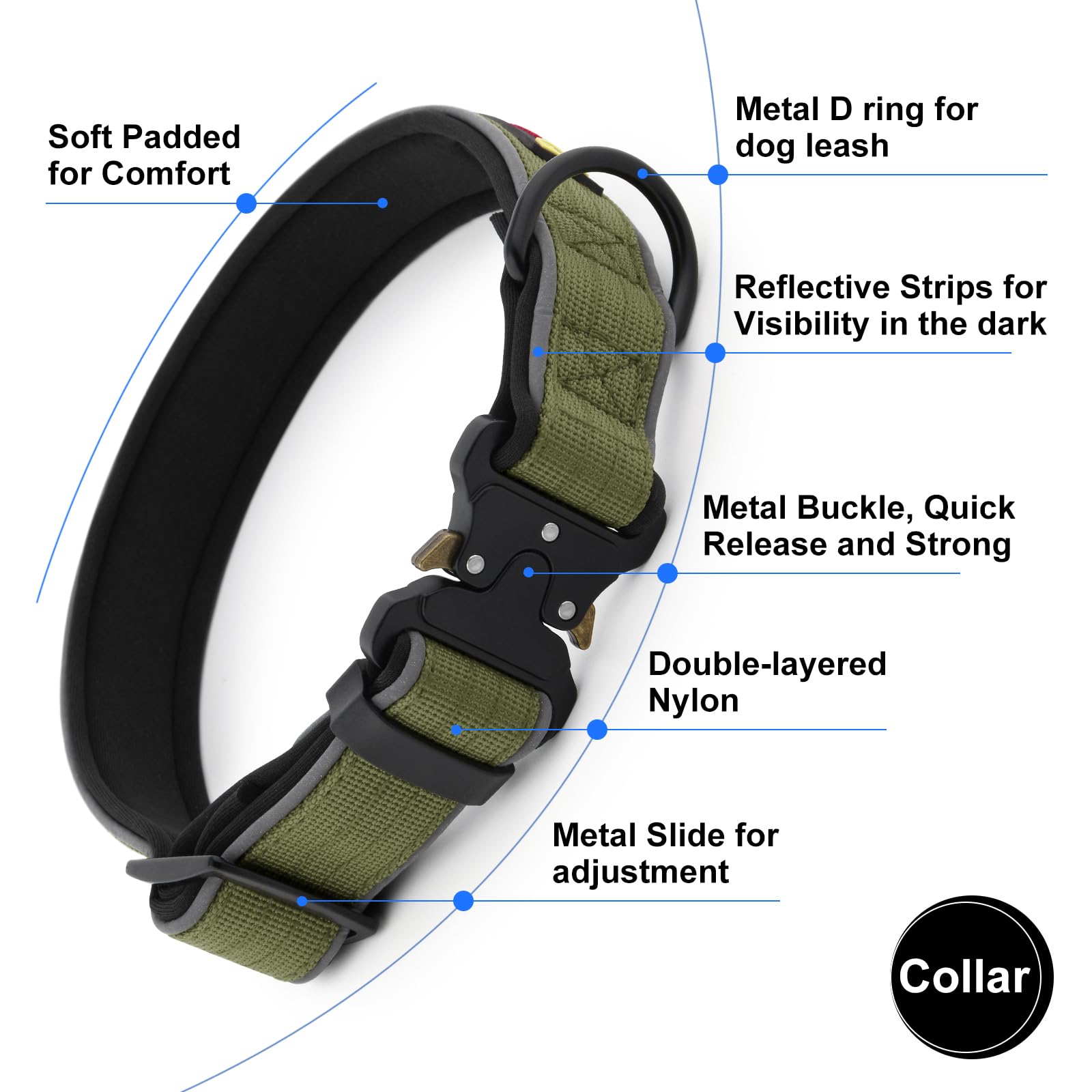 Plutus Pet Tactical Dog Collar, Reflective, Adjustable Heavy Duty Dog Collar, Soft Padded and Comfortable - Image 3