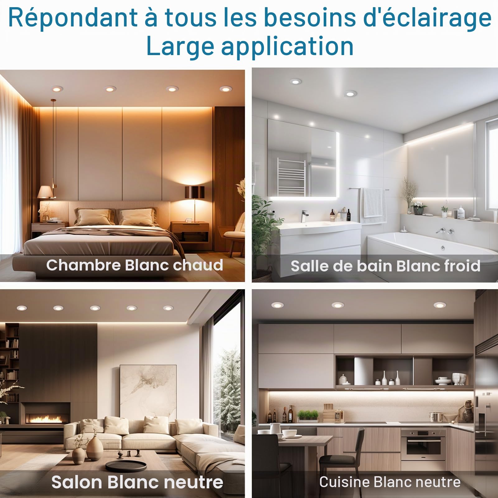 Spot LED Encastrable Blanc Dimmable Extra Plat 5W Spot LED 220V Blanc Chaud 3000K Blanc Neutre 4000K Blanc Froid 6000K Éclairage Encastré 68mm,Orientable Spots de Plafond de Salle de Bain,Lot de 6