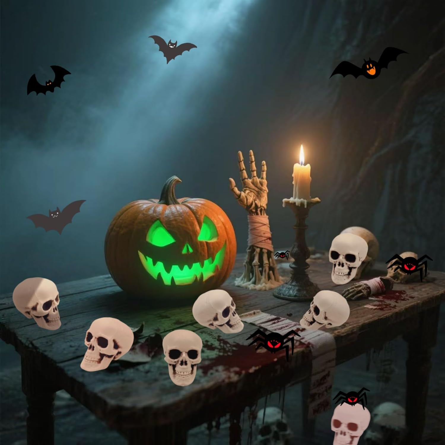 48 Pieces Halloween Skeleton Head, Mini Halloween Skull Decorations, Plastic Skeleton Head Props, Table Decor