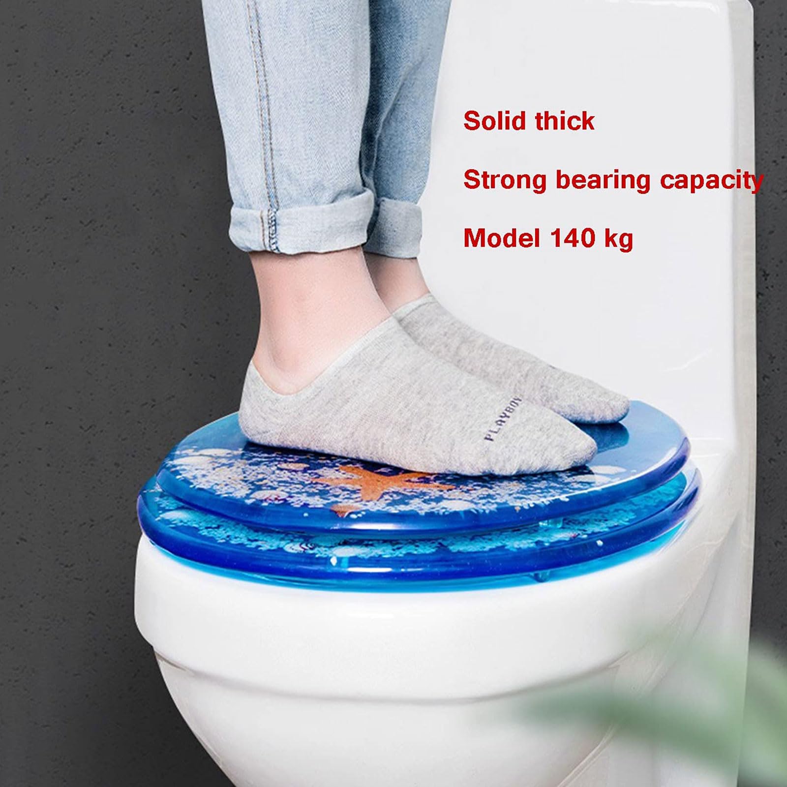 Abattant WC avec Frein De Chute, Abattant WC avec Frein De Chute, WC Clipsable en Résine, Facile À Installer, Charnière en Acier Inoxydable,Série Océan 3D