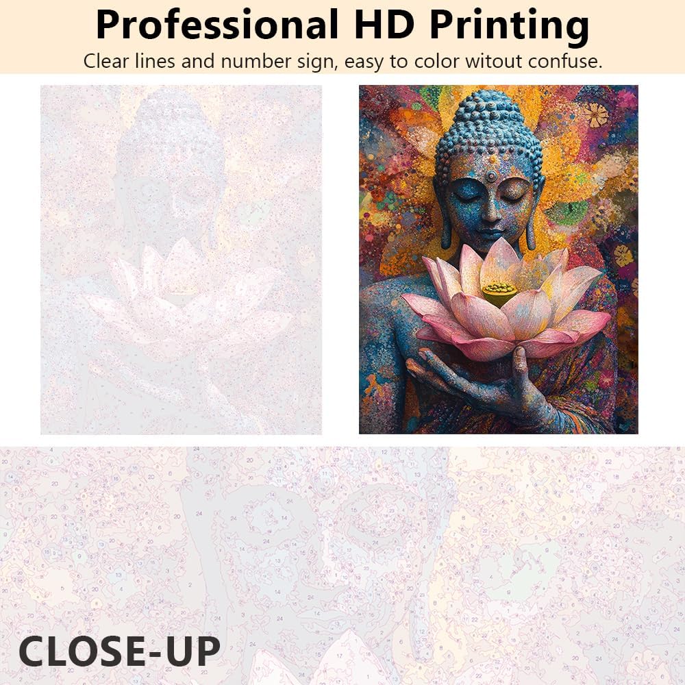 Paint by Numbers Buddha Paint by Numbers Kit for Adults Buddha Holding Colorful Lotus Flower Paint by Numbers for Adults Home Wall Decoration Flameless Oil Painting Kits 16x20 Inch (Frame)