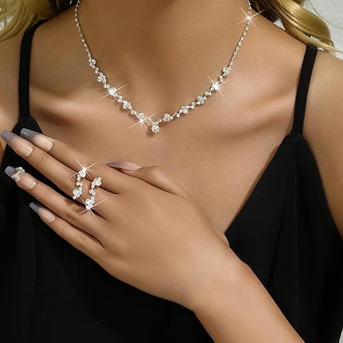 Miniatura 2 de Roe Dolph Juego de joyas de plata para novias, dama de honor, collar de cristal, aretes, pulsera, juego de gargantilla con diamantes de imitación