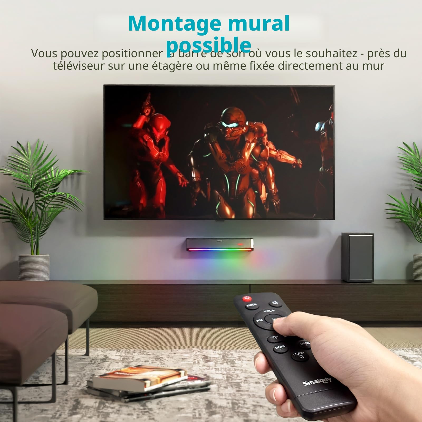 Smalody Haut-parleurs TV, Home Cinéma Haut-Parleur Audio sans Fil Barre de | Barre de son home cinéma avec caisson de basses, prend en charge Bluetooth, optique, AUX et coaxial