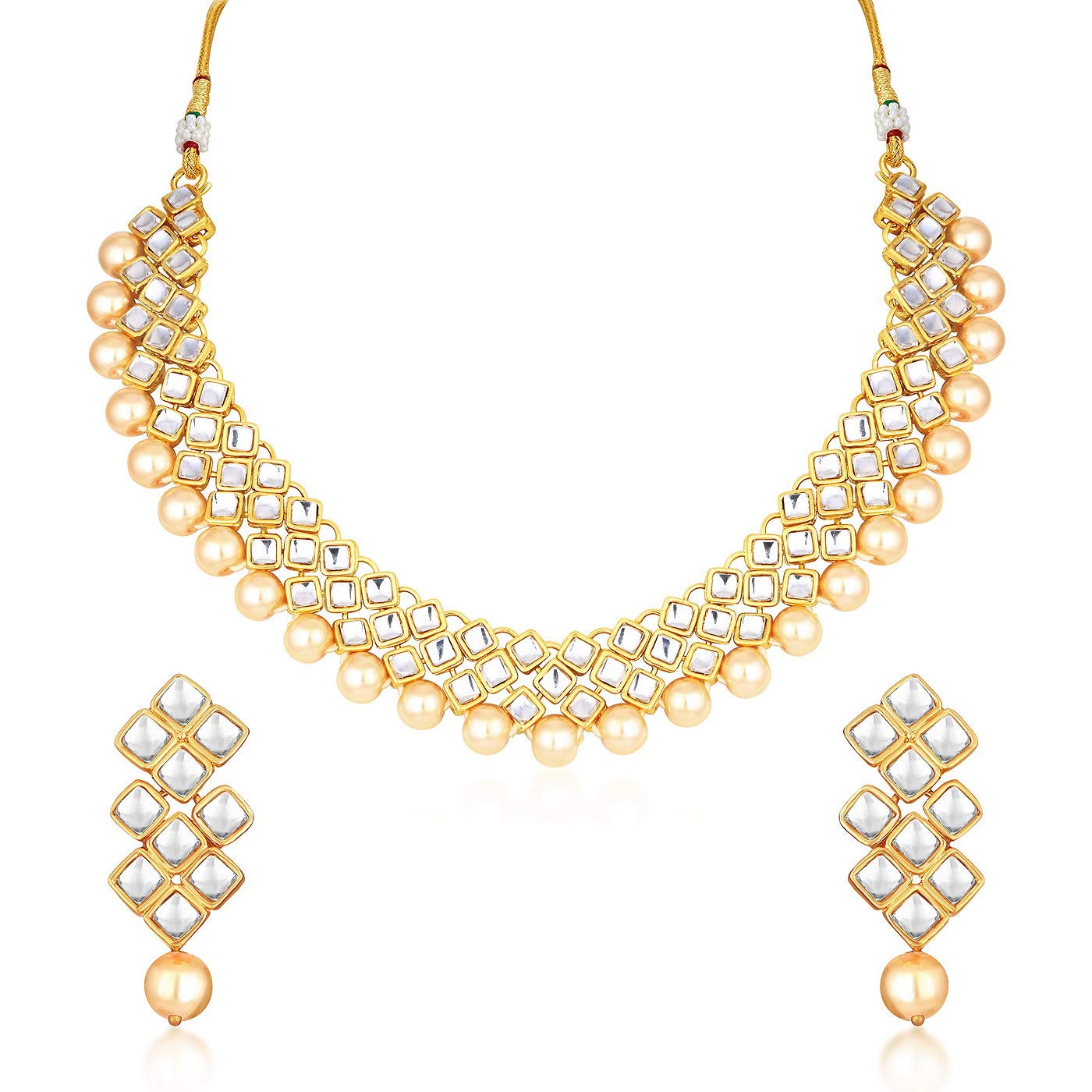 Sukkhi Glimmery Pearl Gold Plated Wedding Jewellery Kundan Choker Necklace Set for Women (N73523_D1)