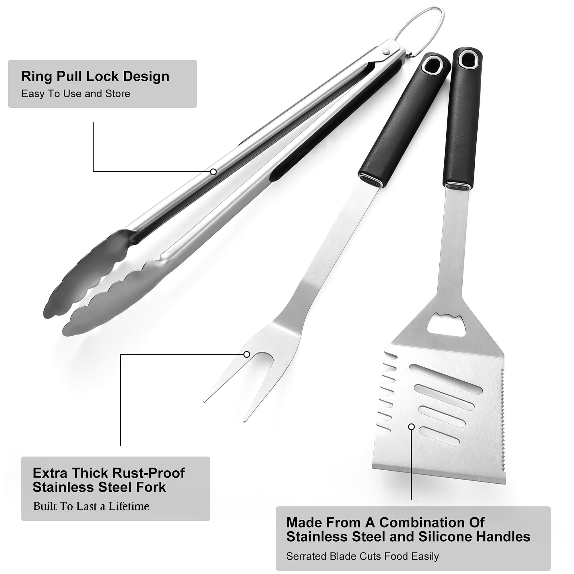 4 accesorios para barbacoa, herramientas de parrilla, accesorios de parrilla resistentes, accesorios de parrilla, juego de herramientas de parrilla con espátula, tenedor, pinzas y caja de regalo para