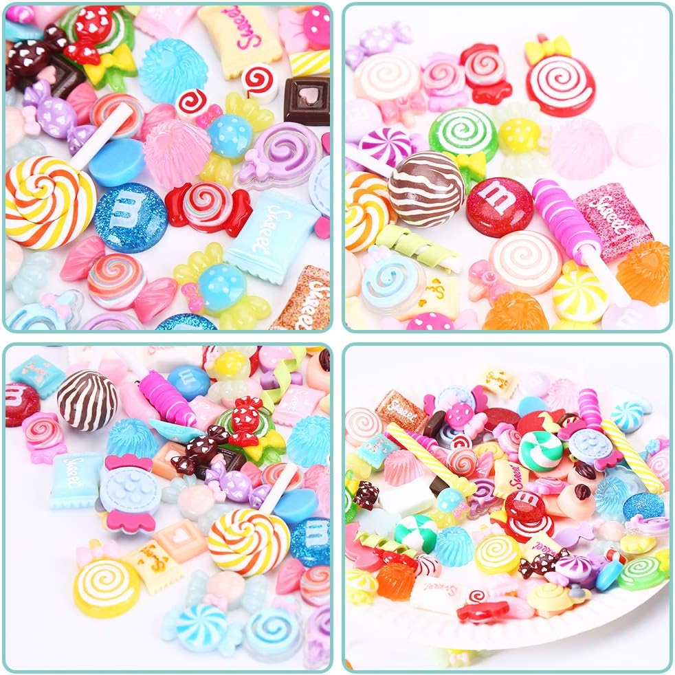 CCINEE 100 Pieces Slime Charms Mixed Resin Candy Sweets Beads Flatback Cabochons Charms for DIY Crafts Scrapbooking Supply - Image 4