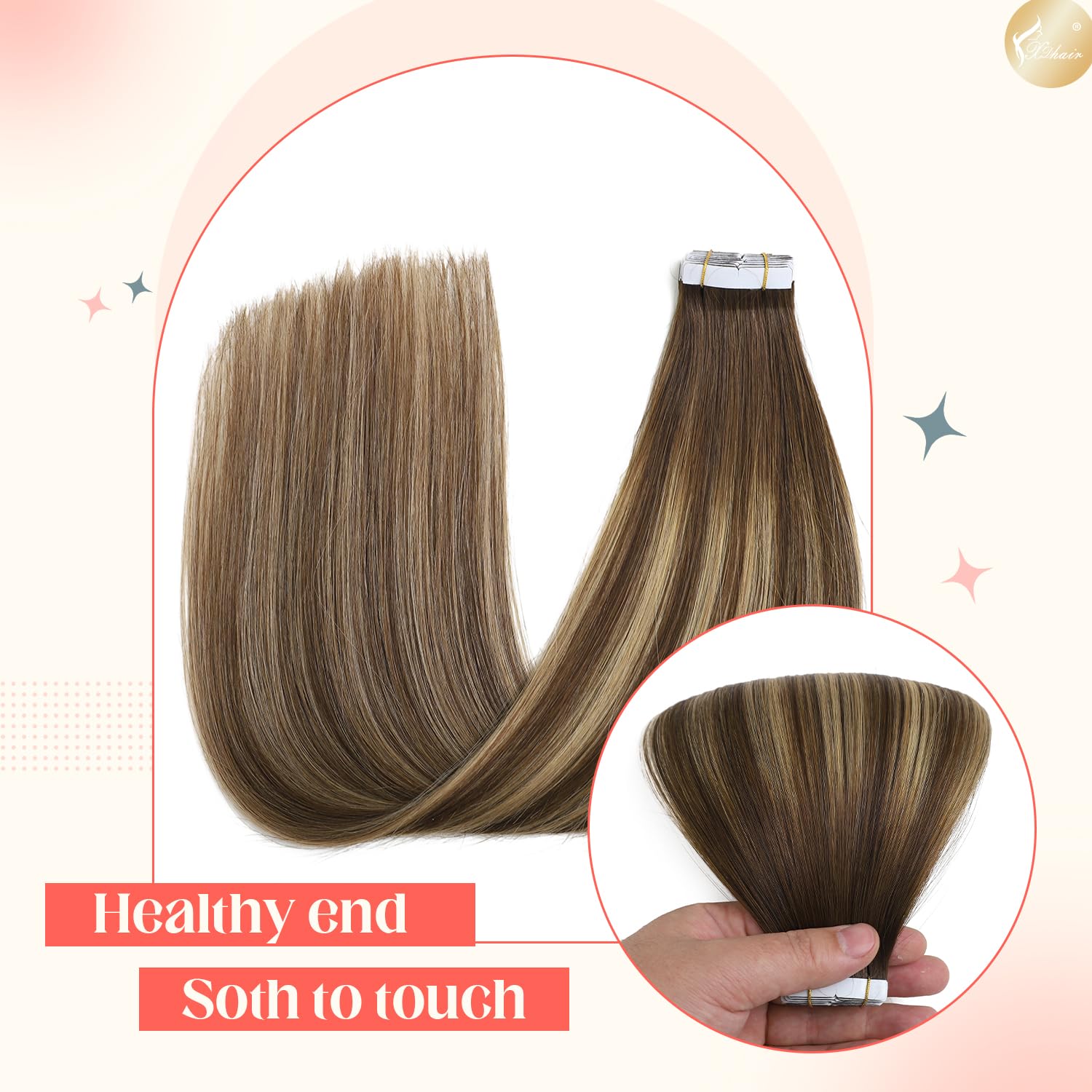 XDhair Extension Cheveux Naturel Adhesive,20pcs/50g Brun Chocolat à Blond Miel Extension Cheveux Naturel Adhésif Colored Remy Tape in Hair Extensions(#4/27/4-16)