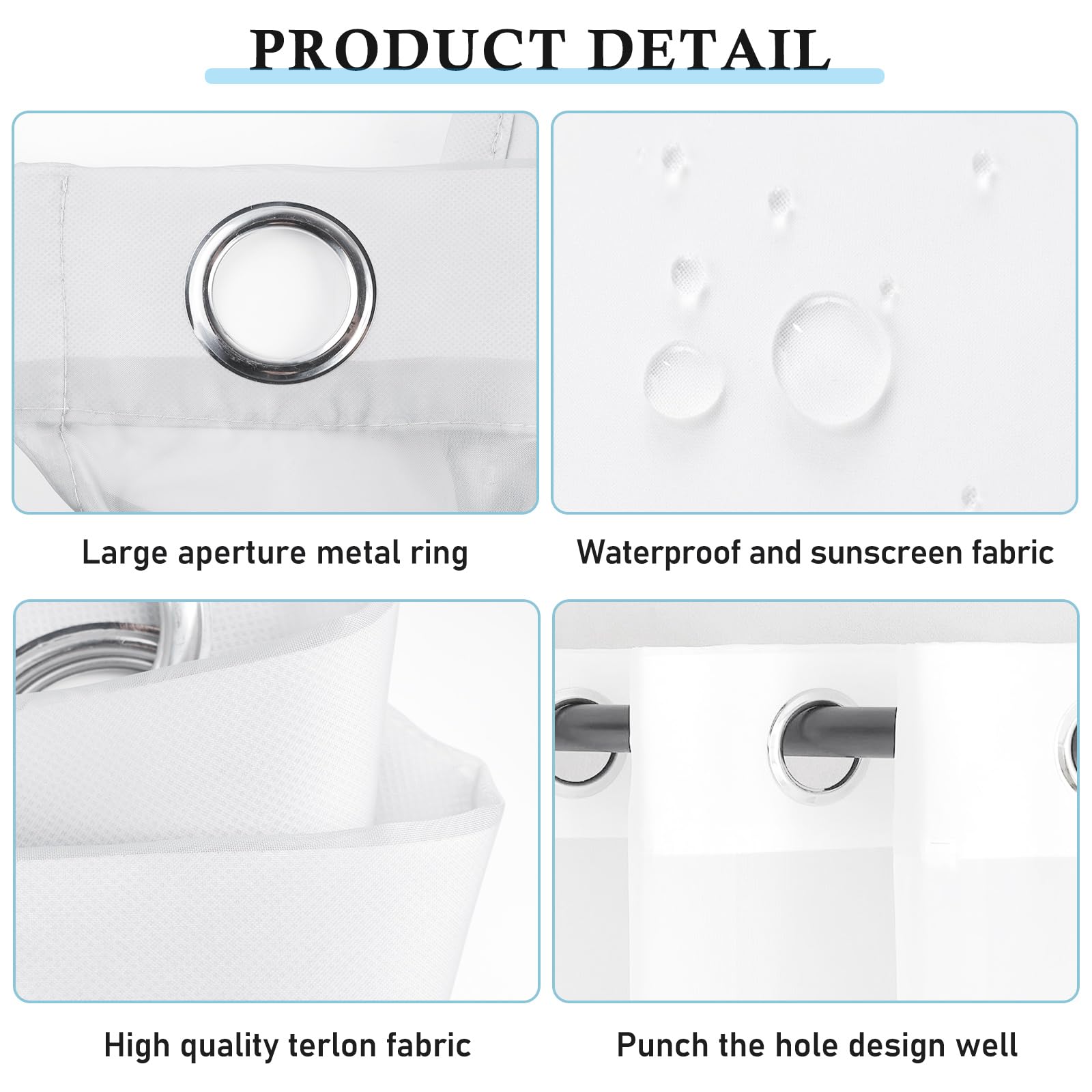 2pcs Rideaux d'extérieur, Rideau D'extérieur, Rideau Extérieur Imperméable Voilage Résistant Aux Intempéries pour Balcon, Terrasse, Porche, Pergola, Belvédère(134 * 210cm, Blanc)