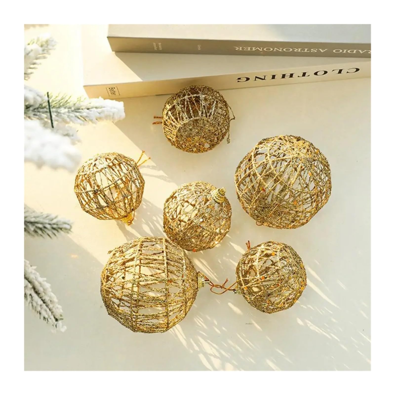 Weihnachtskugel-Ornamente, 6 Stück/Set, Weihnachtsbaum, goldene Kugel, goldene Weihnachtskugel, Neujahr, Weihnachten, Dekoration, Party-Ornament, Dekoration, Urlaubsdekoration (Größe 6 cm, 6 Stück)