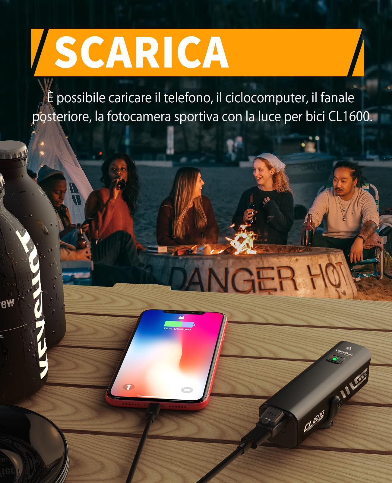 towild CL1600 Luce Anteriore Bici 1600 Lumen, Luce Bici LED Ricaricabile 5000mAh Power Bank, USB-C, Intelligente con Sensore Vibrazioni, IPX6, per MTB, Bici da Corsa e Bicicletta Urbana