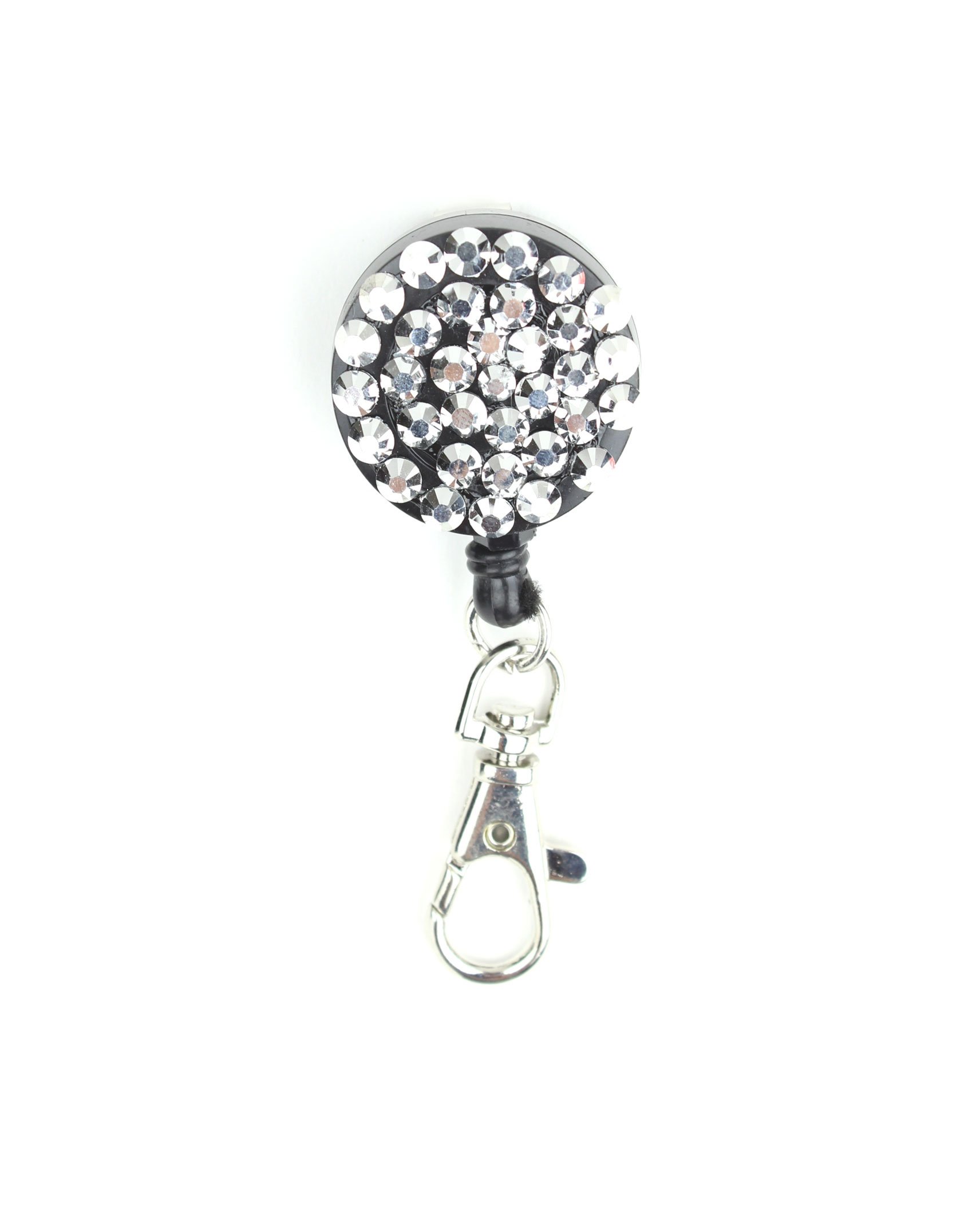 Colorful Fashion Badge Pull Reel Retractable ID Holder with Crystal Rhinestones - Metallic Silver