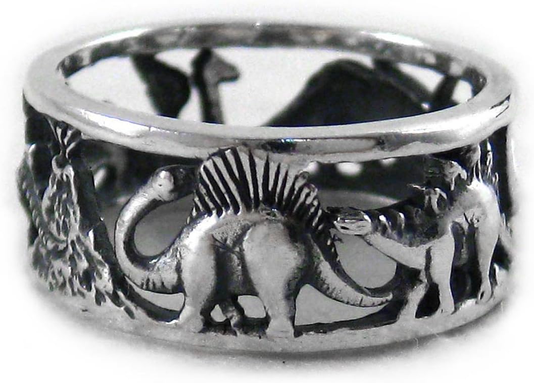 Sterling Silver Dinosaurs Band Ring, Size 9