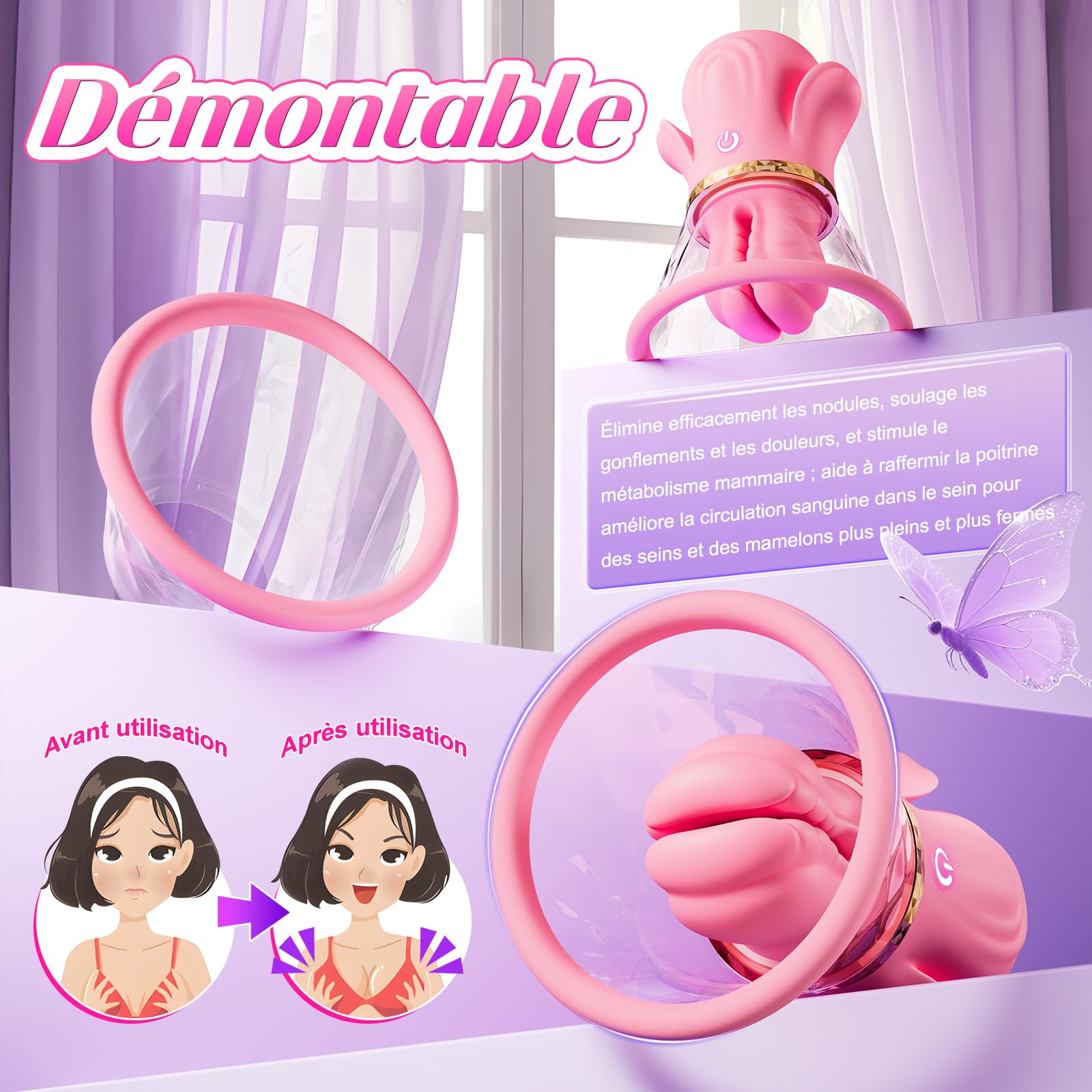 Vibromasseurs Feminin Sex Toys Sextoy – Pince à Tétons & Suceur avec Ventouse, 10 Modes de Vibration, Stimulateur de Mamelon pour Femme & Couple