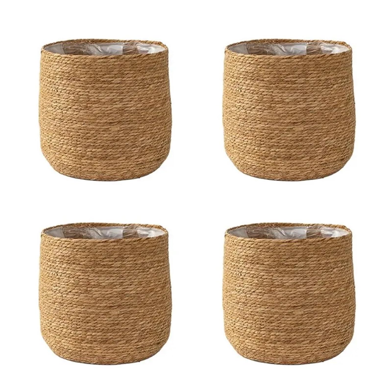 Wiklinowy kosz piknikowy, Woven Rattan Plant Pot Beige 22x23 cm Pack Of 4