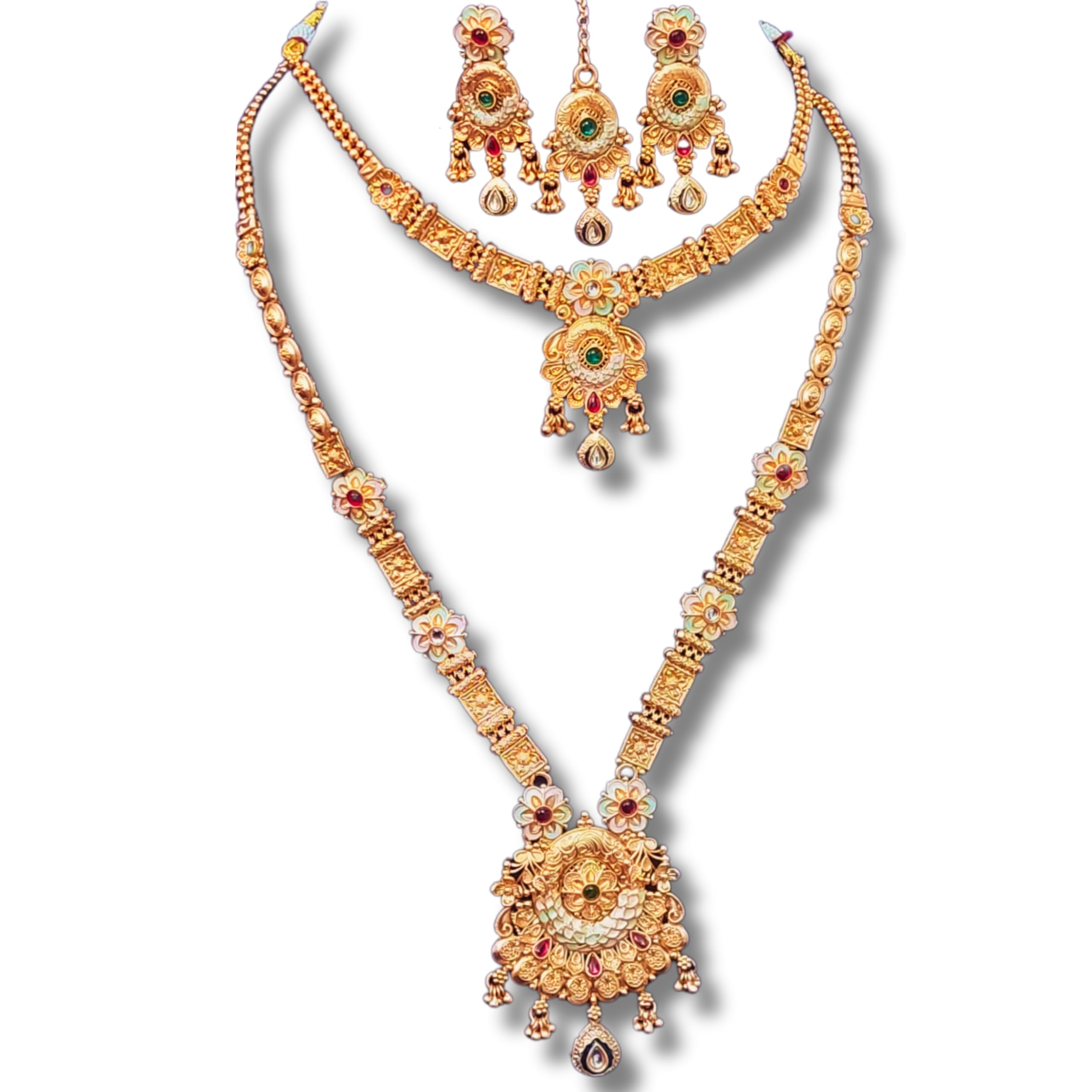 Achyut The Infalliable Womens Rajwadi Gold Plated Brass Premium Combo Necklace Set with Maang Tikka and Earrings - Traditional Floral Design Premium Brass Jewellery (B0D1BKNN7X) Amazon Price History, Amazon Price Tracker
