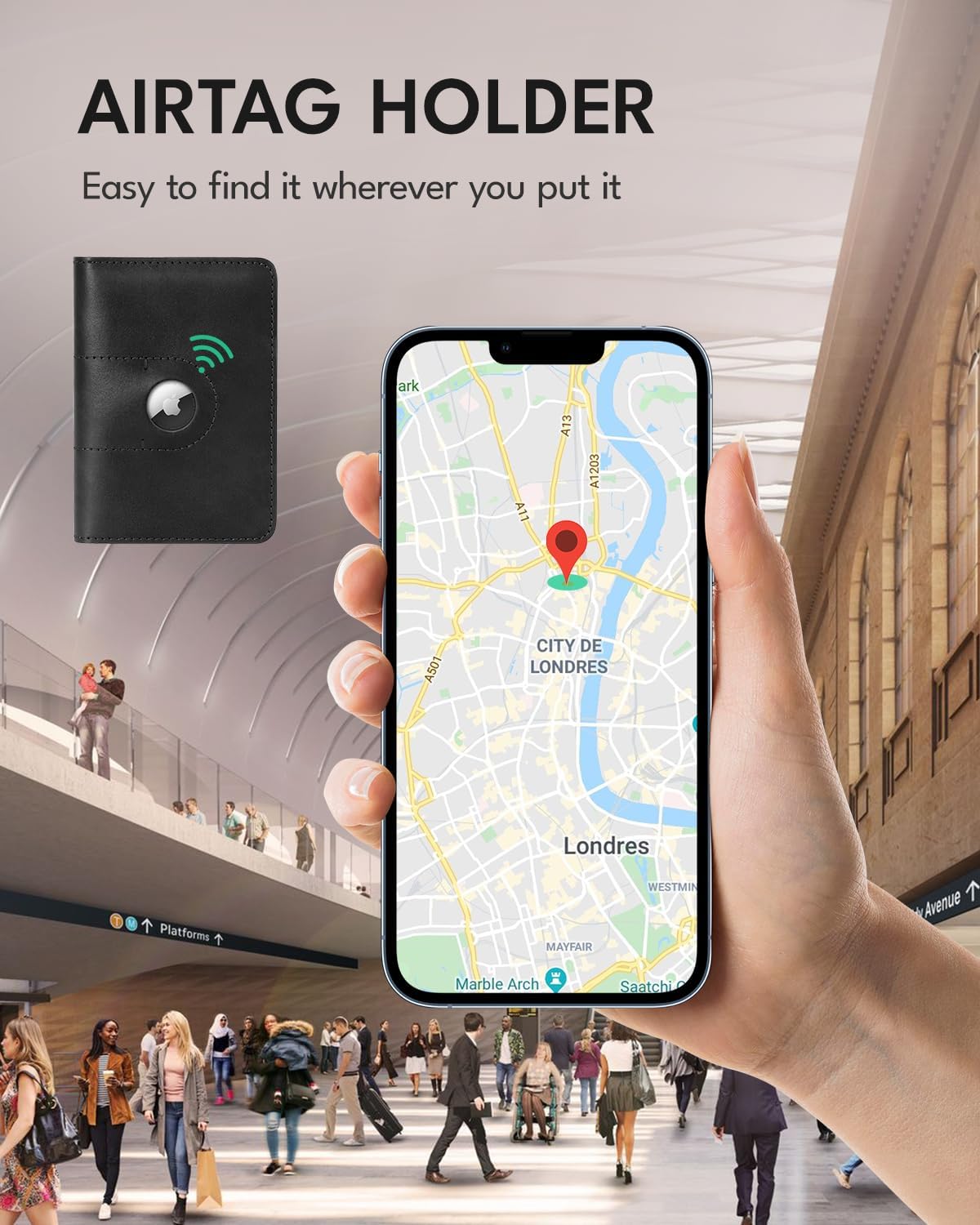 ALLIVE Passport Holder for Travel, Genuine Leather Passport Holder with AirTag Slot for Women and Men, Passport Cover Wallet for Travel Must-Haves, Airport Essentials, Travel Gifts, Black - Image 2