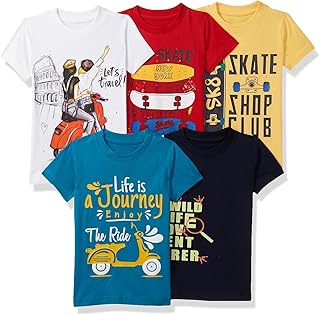 T2F Boy's Cotton Printed Regular Fit T-Shirt (Pack 0f 5)