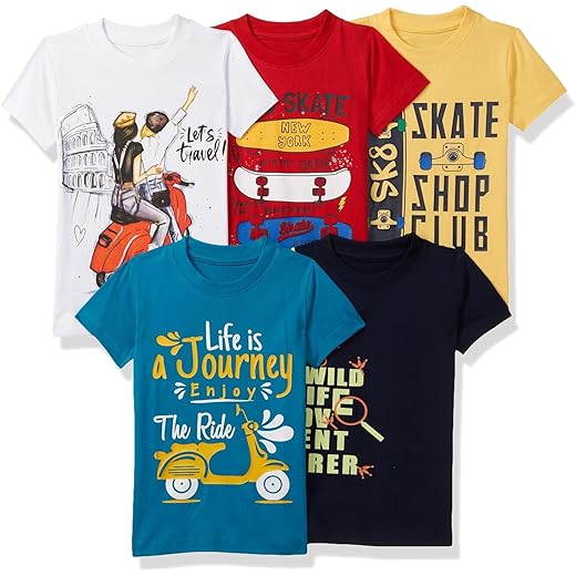 T2F Boys Cotton Printed T-Shirt Pack of 5